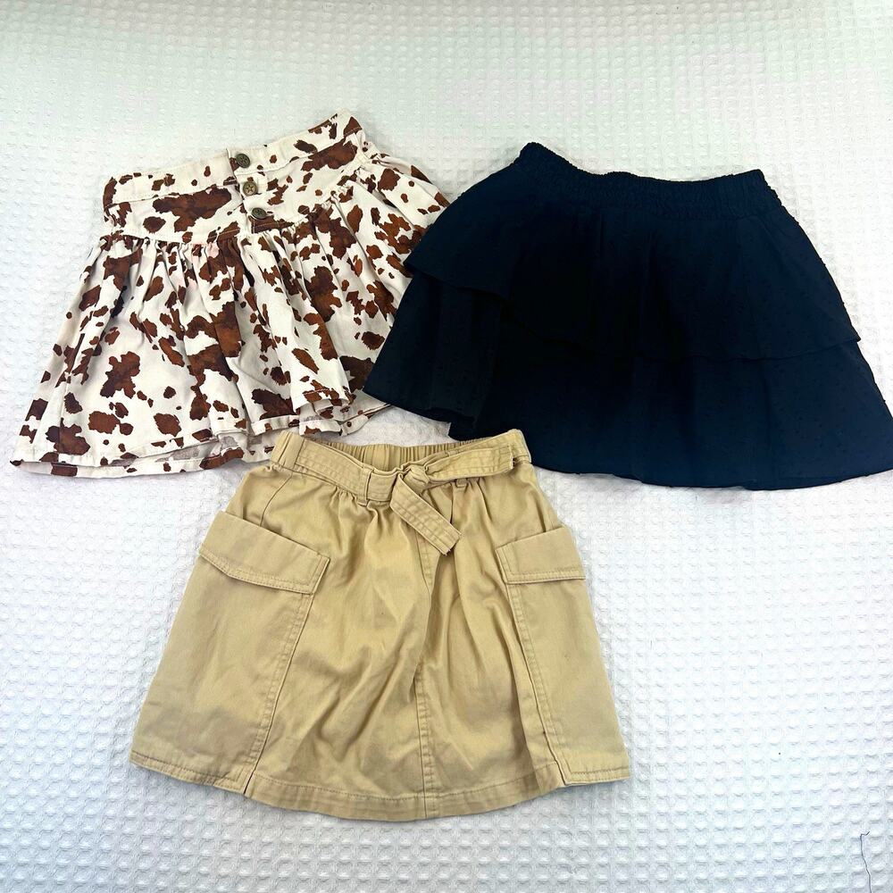 Girls 5T Skirt Lot Old Navy Pixar Cow Print Black Ruffle Khaki Cargo 3pc